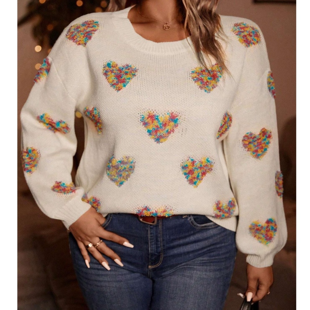 Heart Print Vday Valentine’s Day Knit Sweater Top - Picture 10 of 13